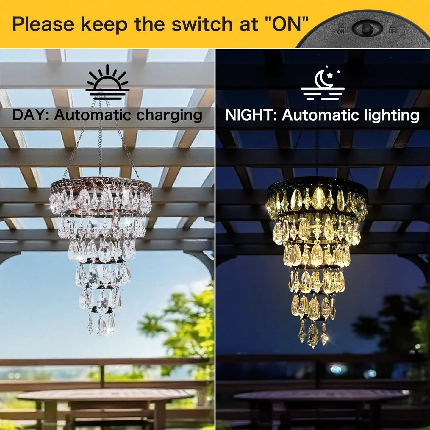 Solar-powered suspended acrylic crystal chandelier