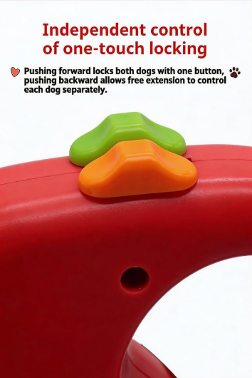 Double Retractable Dog Leash for Two Dogs, with LED Light, Reflective Strips, Tangle-Free Dual Cords, up to 10 ft, Red (Blue)