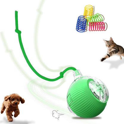 USB Rechargeable Smart Cat Toy Ball, 360° Rotation Automatic Moving Chase Toy, Obstacle Avoidance Interactive Play with 4 Spiral Springs, Enrichment Toys for Indoor Cats, Puppies & Small Dogs (Red)