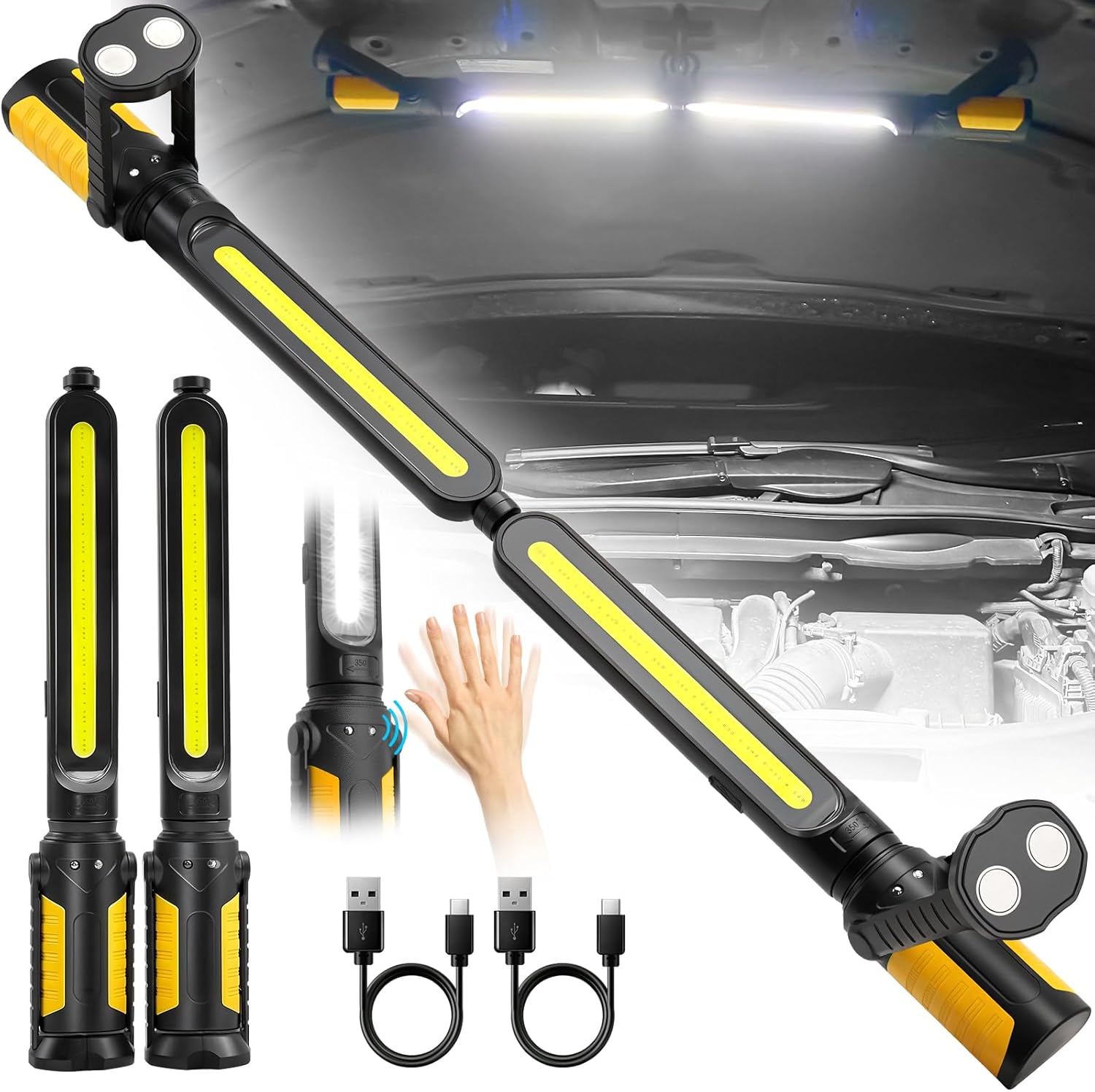 SYLSTAR Mechanic Work Light Bar with Upgraded Sensor Control - 2400LM LED, 4400mAh Rechargeable Underhood Work Light with Hooks & Magnetic Base for Car Repairing, Garage Workshop, Emergency