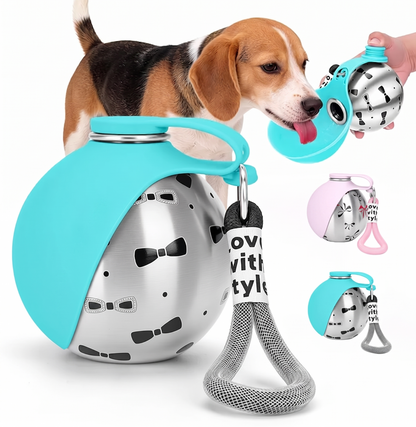 Portable 10oz Stainless Steel Dog Water Bottle with Bowl – No-Spill Travel Dispenser for Walking & Hiking Puppies