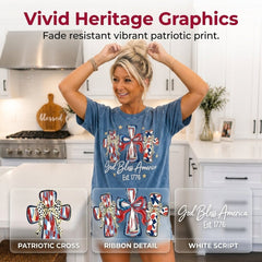 ⭐ God Bless America Women Washed T-Shirt - Vintage 250th Anniversary USA Gift Tee🎆