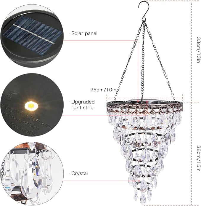 Solar-powered suspended acrylic crystal chandelier