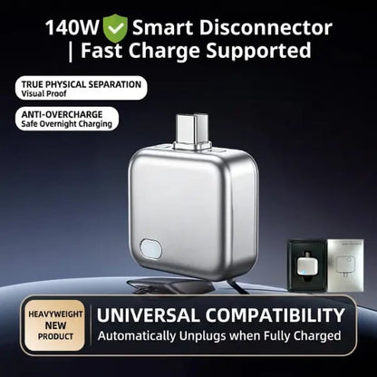 🔋140W Smart Auto-Stop Eject Charger – Safe Anti-Overcharge Physical Disconnect Battery Guard 🛡️